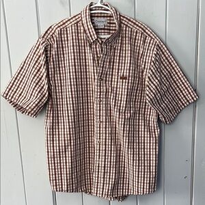 Carhartt Short Sleeve Plaid Button Up Shirt 100% Cotton Brown White Size Large